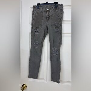 American Eagle Jeans Womens 6 Short Hi-Rise Jegging Skinny Dark Green Distressed